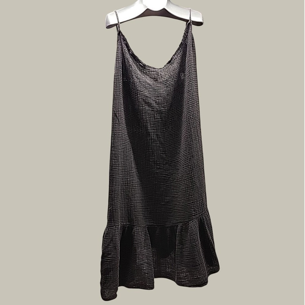 Anthropologie Dress Womens Medium Black Gauze Ruffle Hem Midi Sleeveless Summer